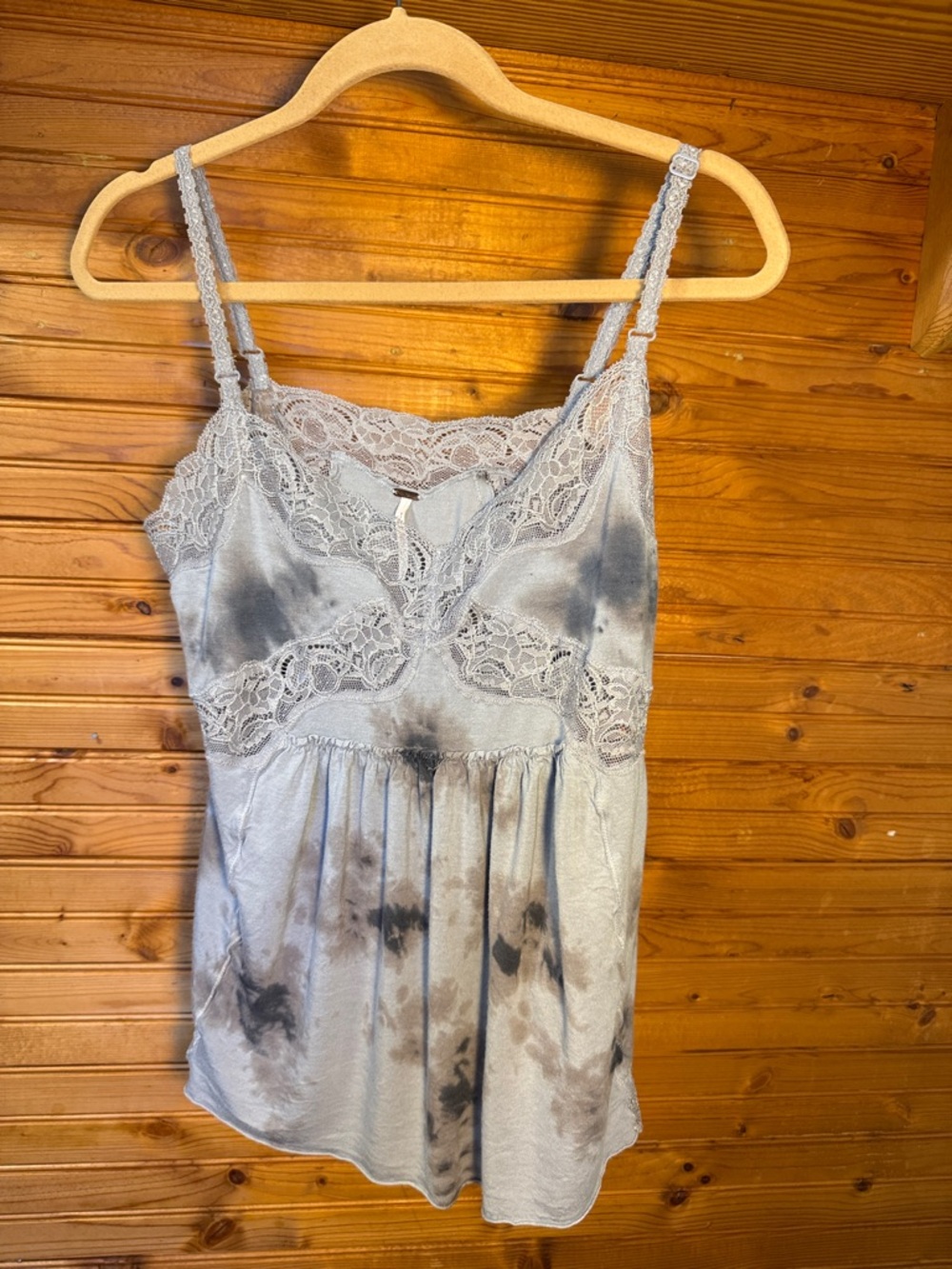 Free People Lace-Trim Cami in Dusty Blue tie dye